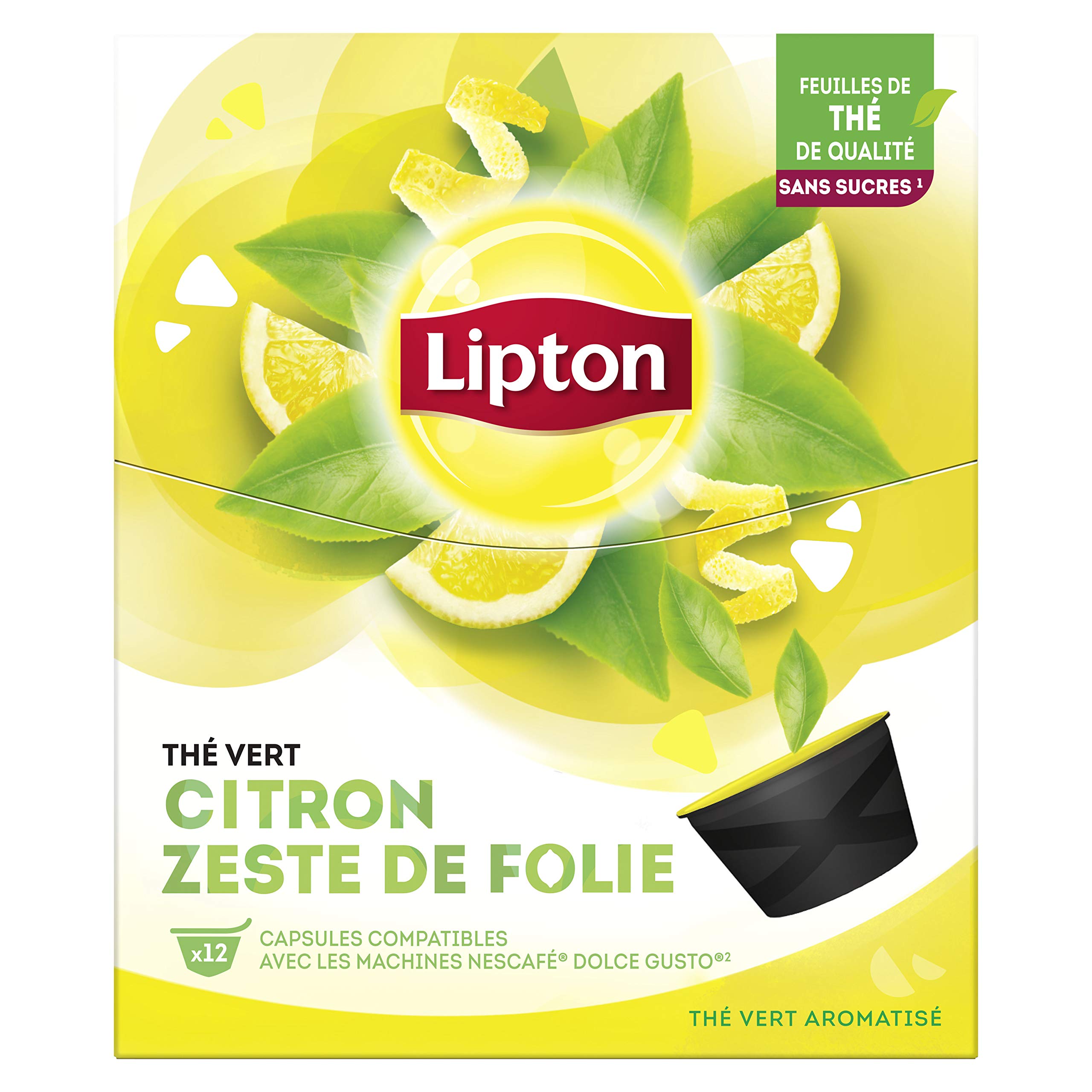 Paquet de 12 capsules Lipton The vert citron zeste de folie compatible Dolce Gusto